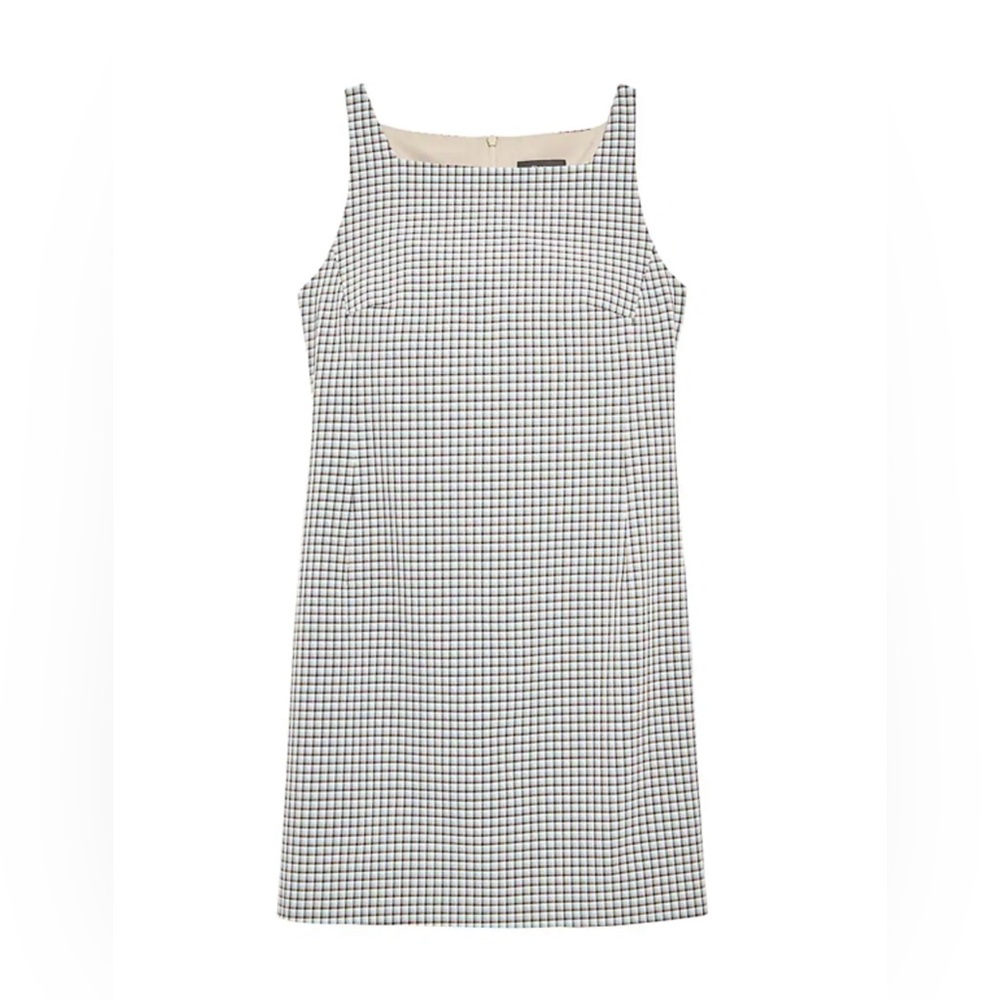 Theory Size 2. CHECK PRINT SQUARE NECK DRESS IN BLUE MULTI